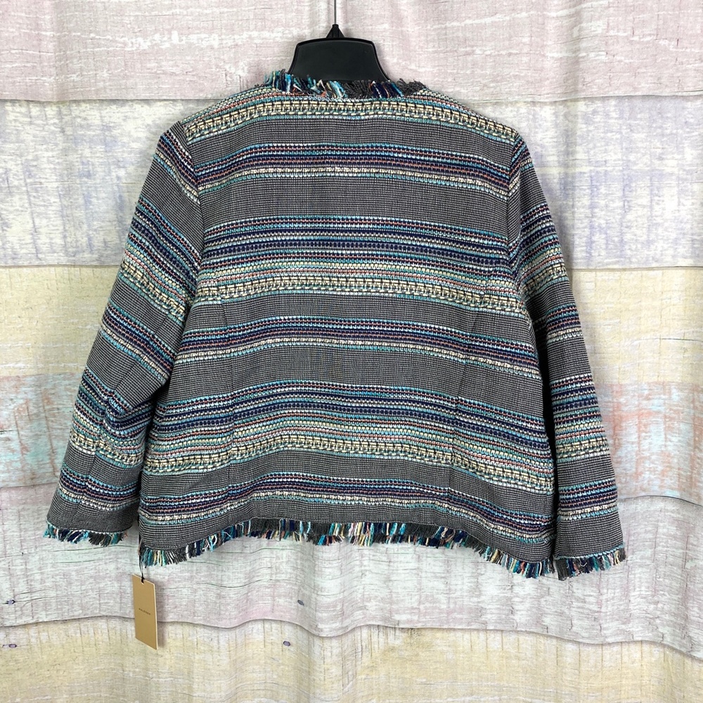 HALOGEN RAW EDGE Tweed Jacket Blue Navy Fringe - Picture 3 of 10